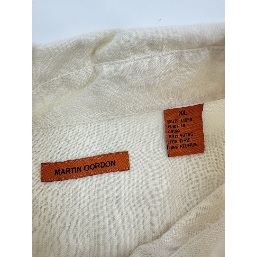 Martin Gordon 100% Linen Shirt XL Ivory Button Up Short Sleeve Coastal Resort - Picture 3 of 12